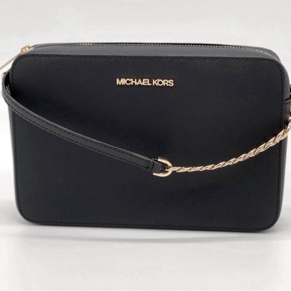 Michael Kors Black Crossbody Jet Set Bag with Gold Accents